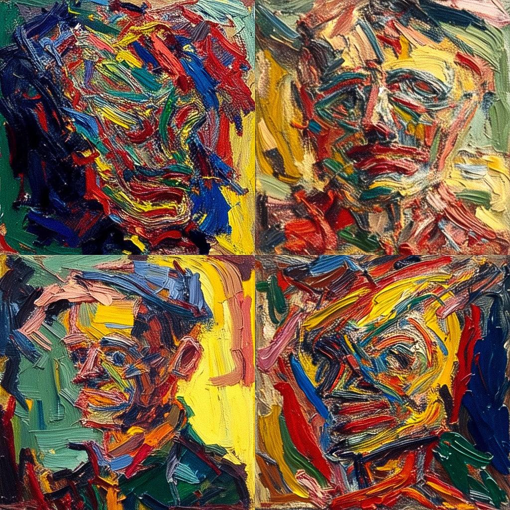 Frank Auerbach style, Midjourney Niji 4, render 1 of 4