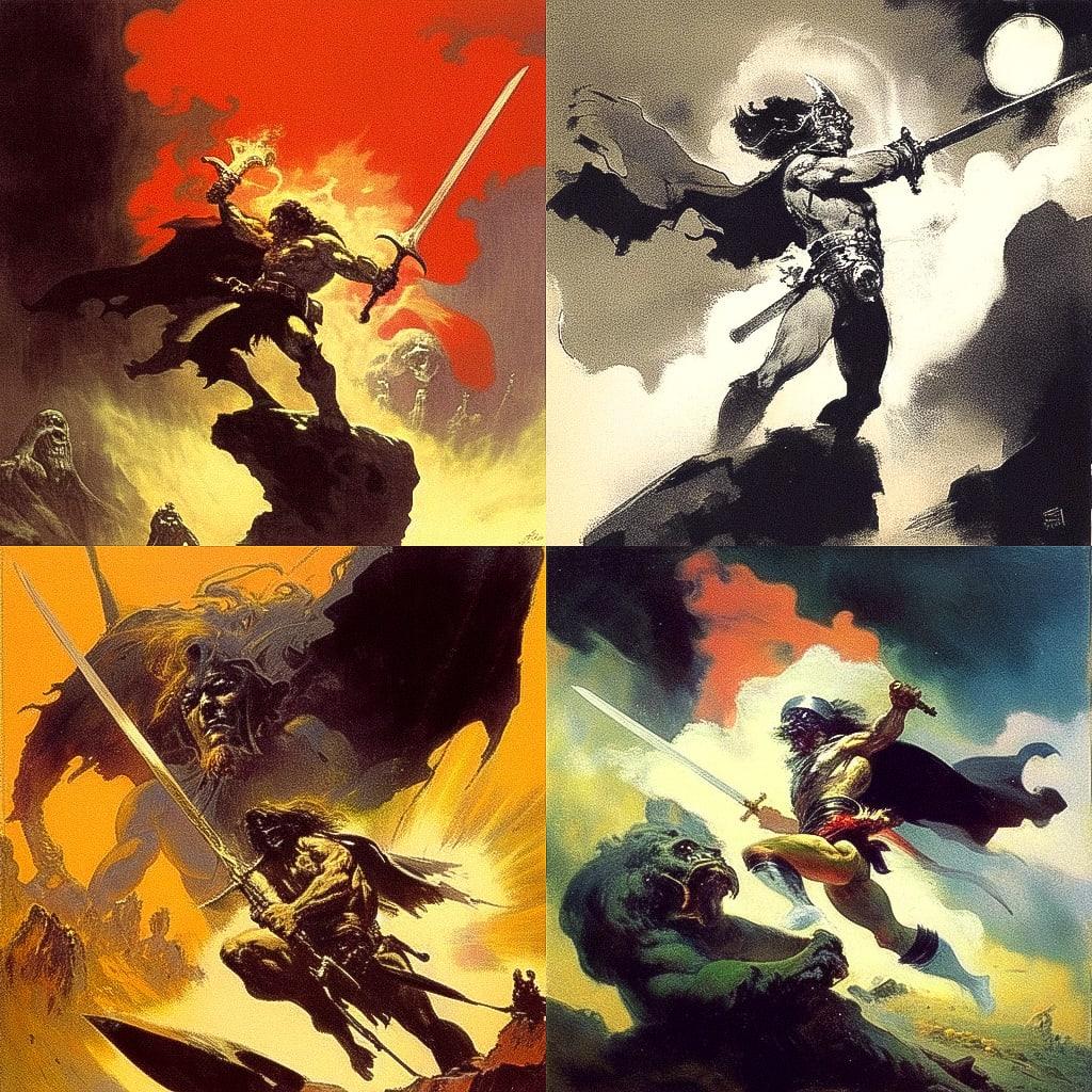 Frank Frazetta style, Midjourney Niji 4, render 1 of 4
