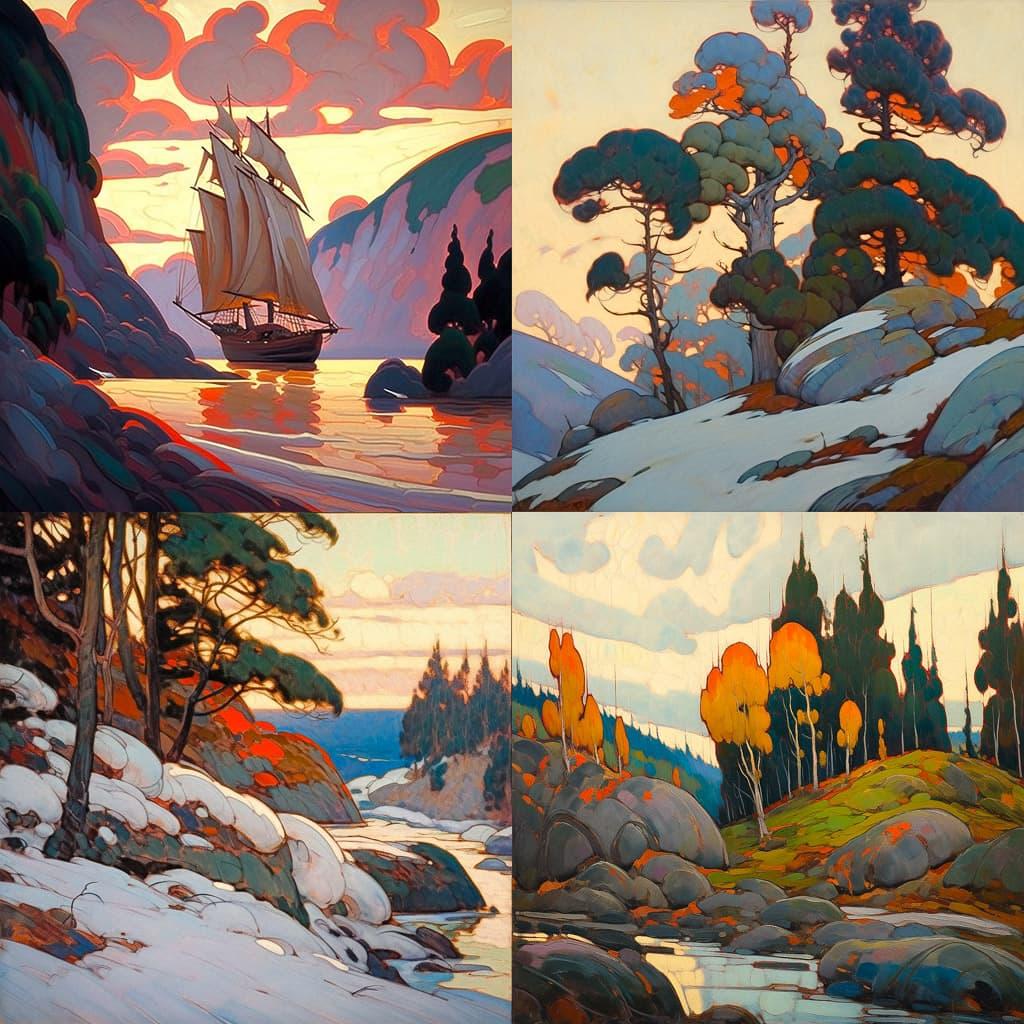 Franklin Carmichael style, Midjourney Niji 5, render 1 of 4