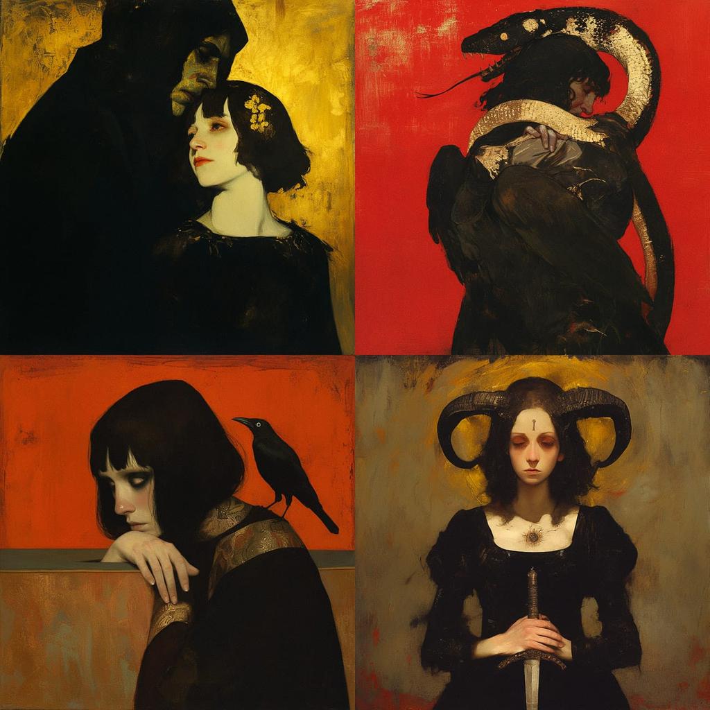 Franz von Stuck style, Midjourney Niji 6, render 1 of 4