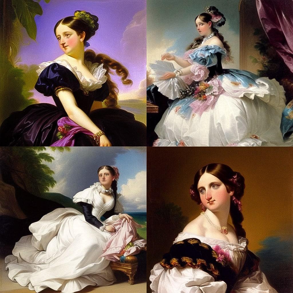 Franz Xaver Winterhalter style, Midjourney Niji 4, render 1 of 4