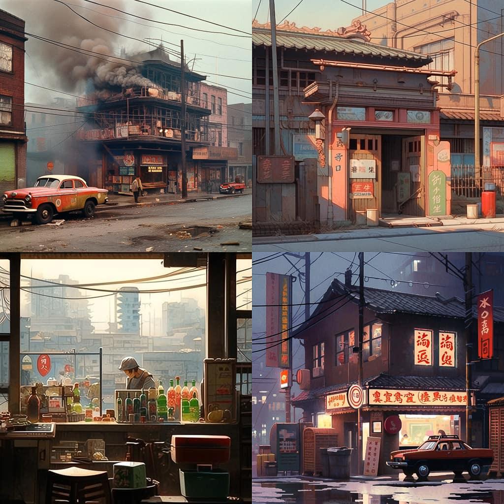 Fred Herzog style, Midjourney Niji 5, render 1 of 4