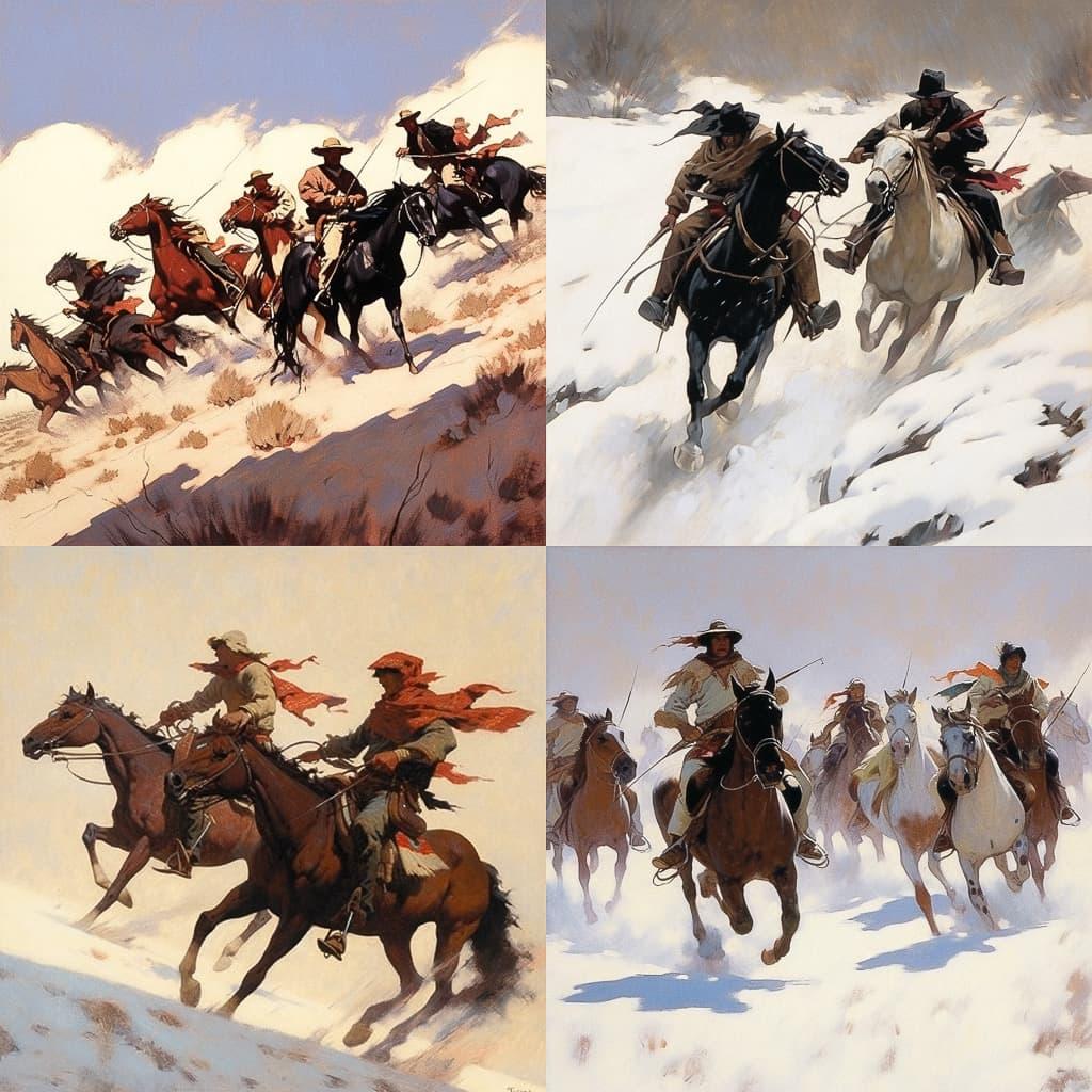 Frederic Remington style, Midjourney Niji 5, render 1 of 4