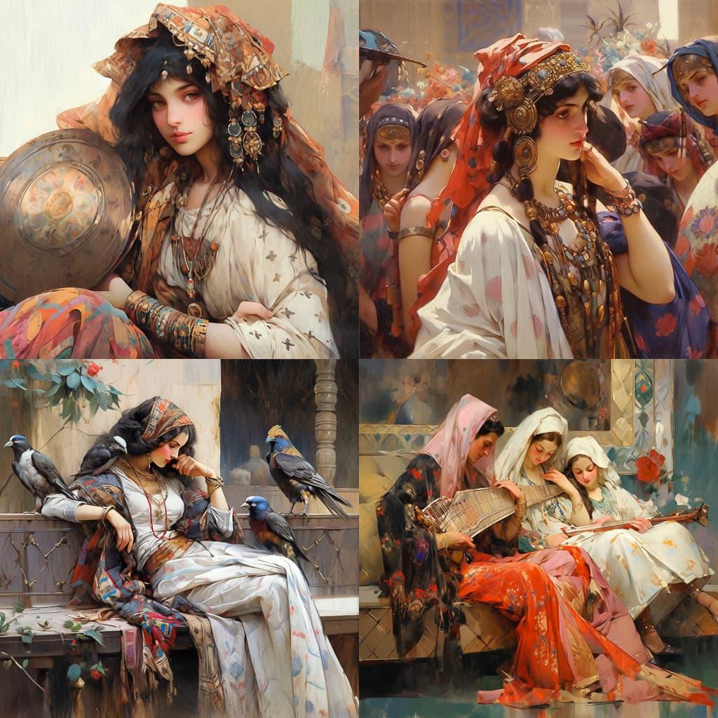 Frederick Arthur Bridgman style, Midjourney Niji 5, render 1 of 4