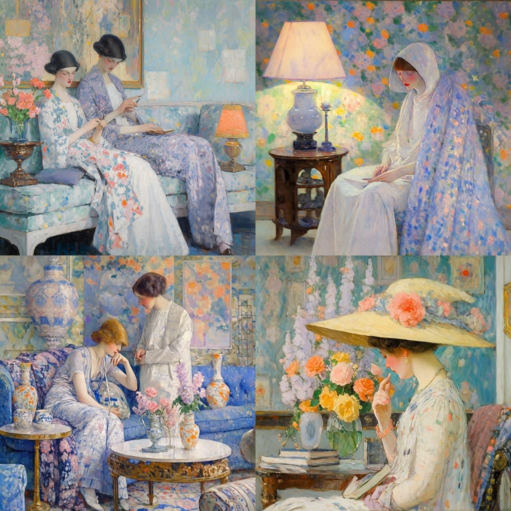 Frederick Carl Frieseke style, Midjourney Niji 5, render 1 of 4