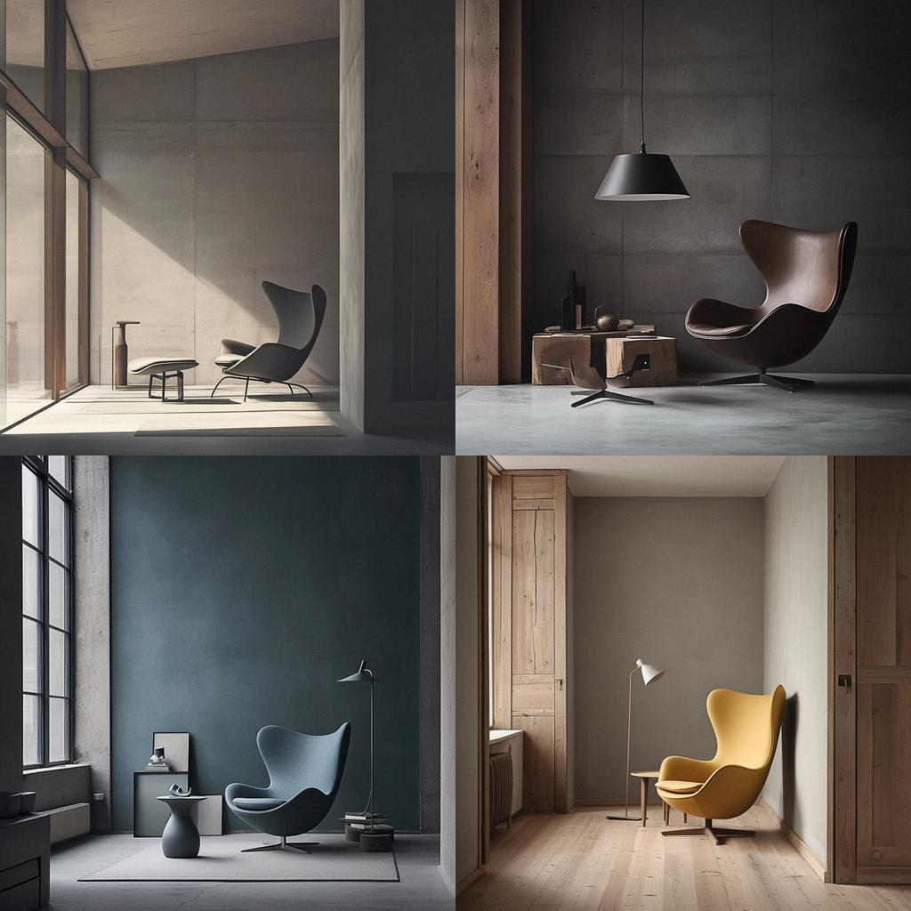 Fritz Hansen style, Midjourney Niji 5, render 1 of 4
