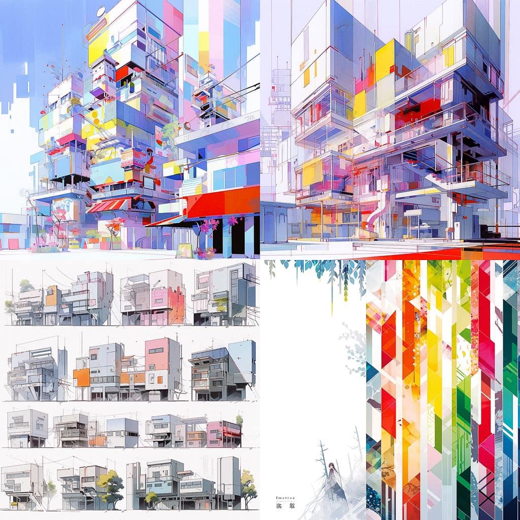 Fumihiko Maki style, Midjourney Niji 5, render 1 of 4