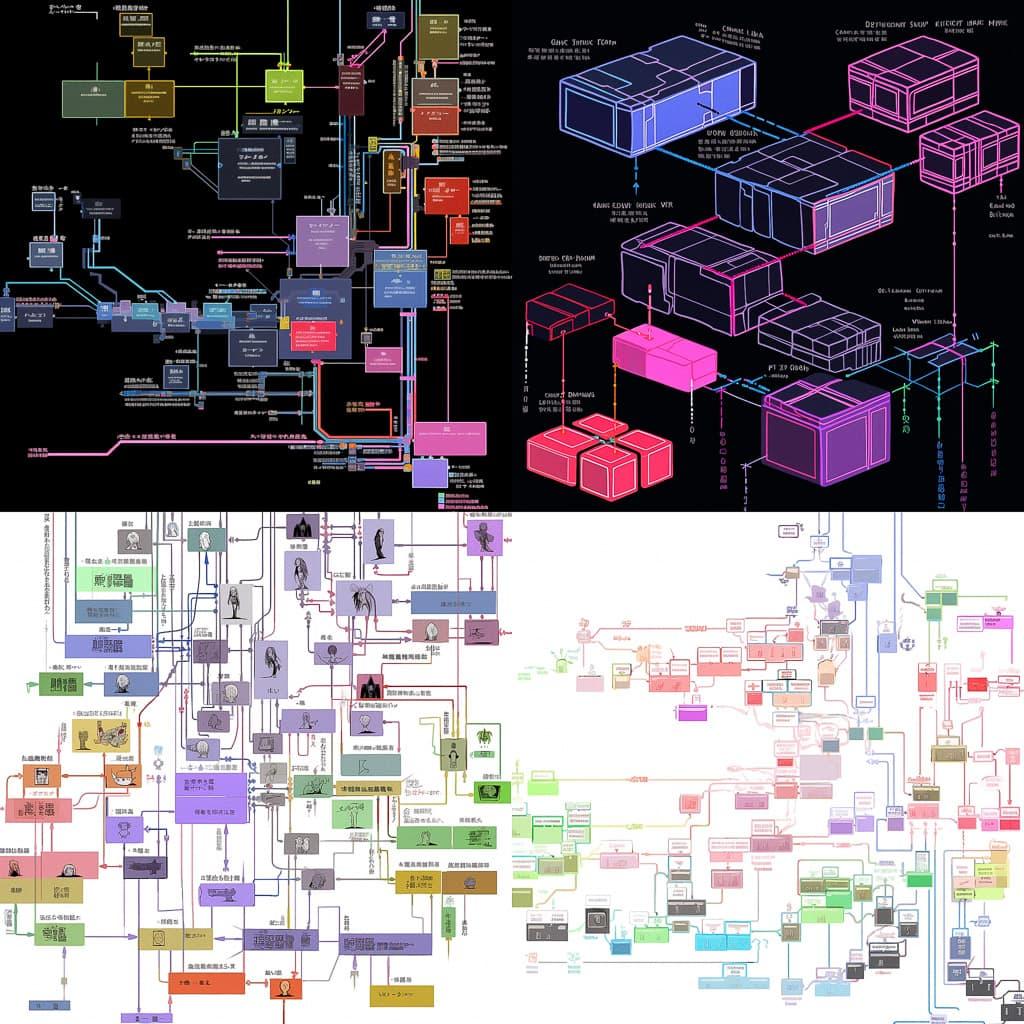 Functional block diagram style, Midjourney Niji 5, render 1 of 4