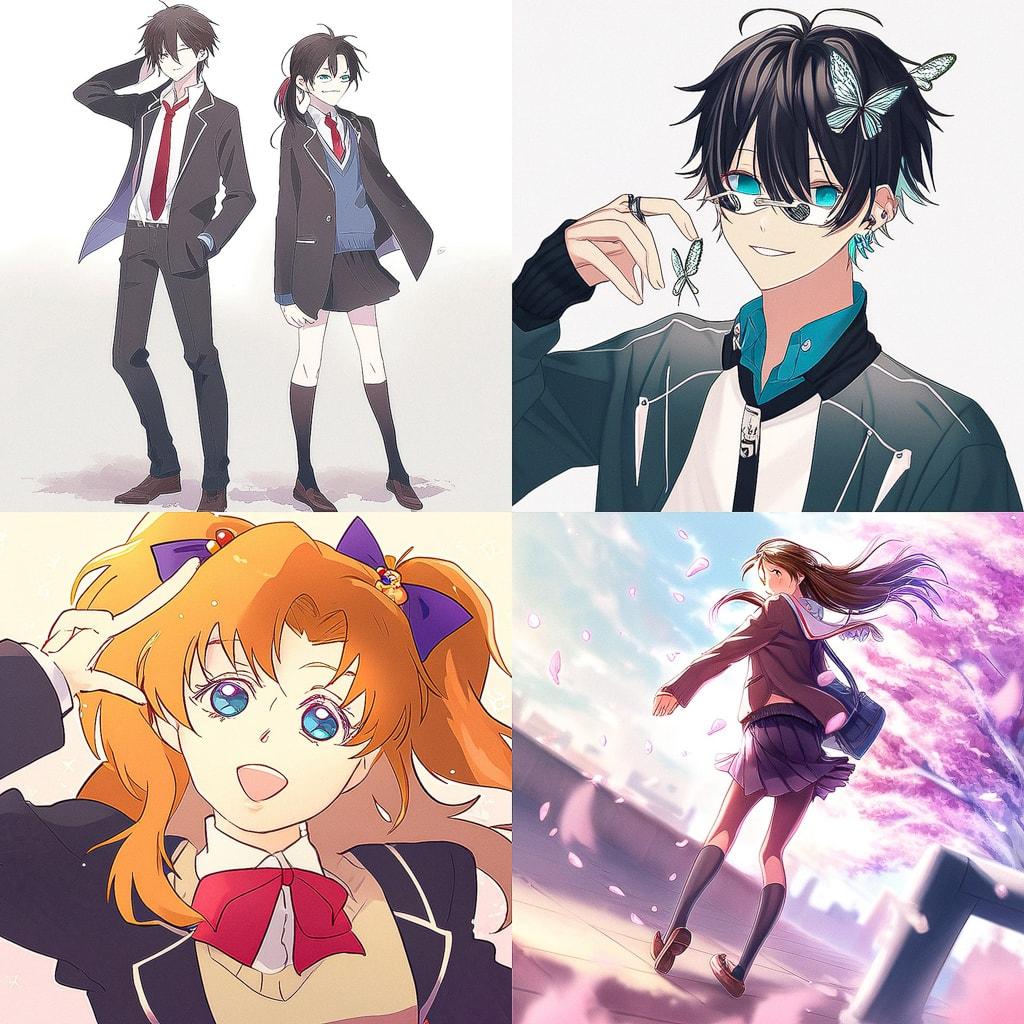 Gakuen anime style style, Midjourney Niji 4, render 1 of 4