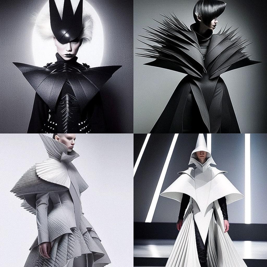 Gareth Pugh style, Midjourney Niji 4, render 1 of 4