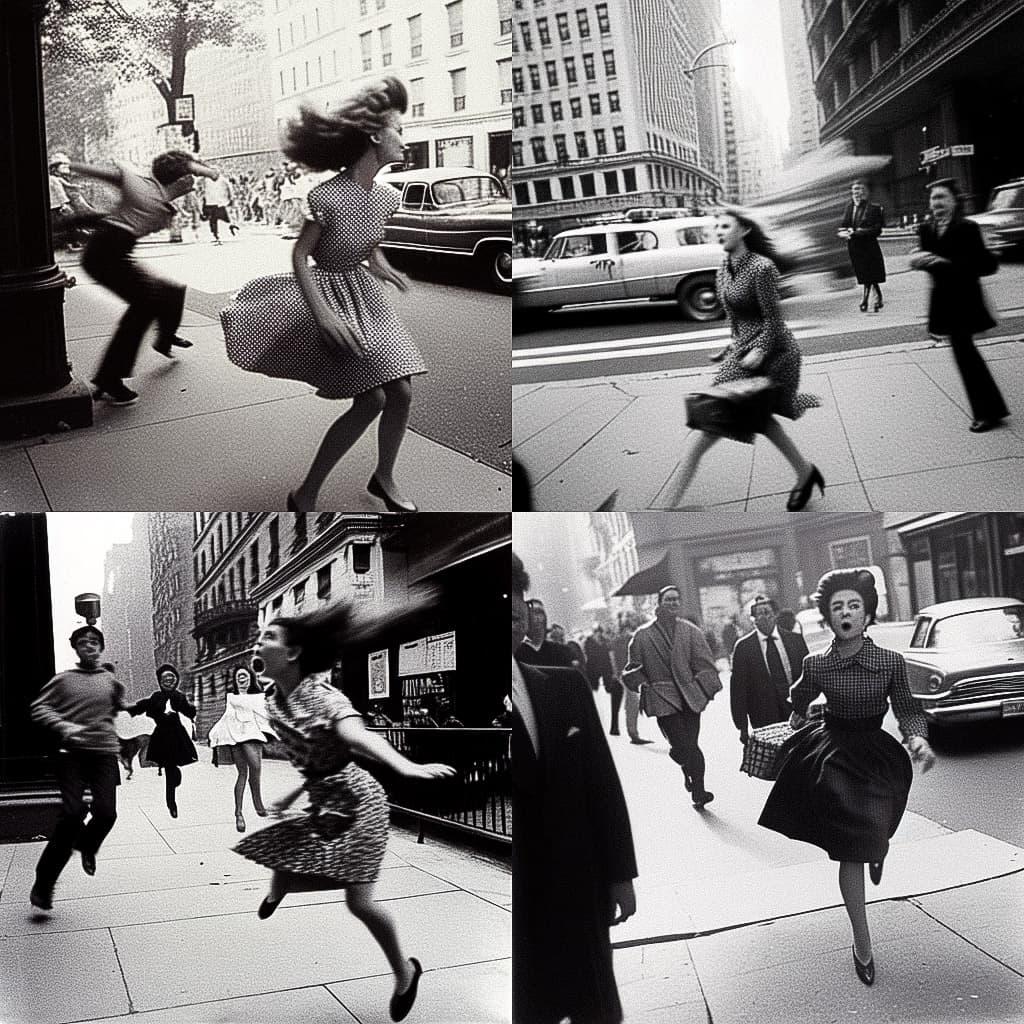 Garry Winogrand style, Midjourney Niji 5, render 1 of 4