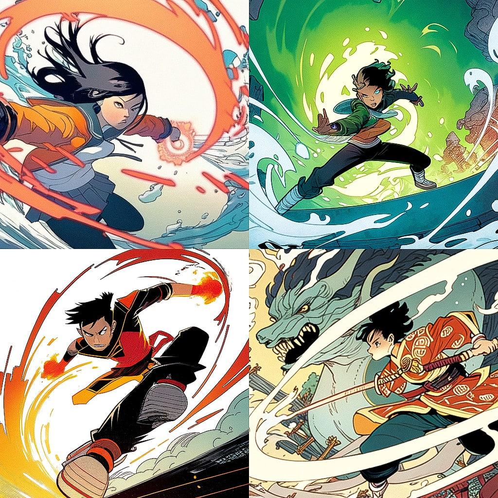 Gene Luen Yang style, Midjourney Niji 4, render 1 of 4