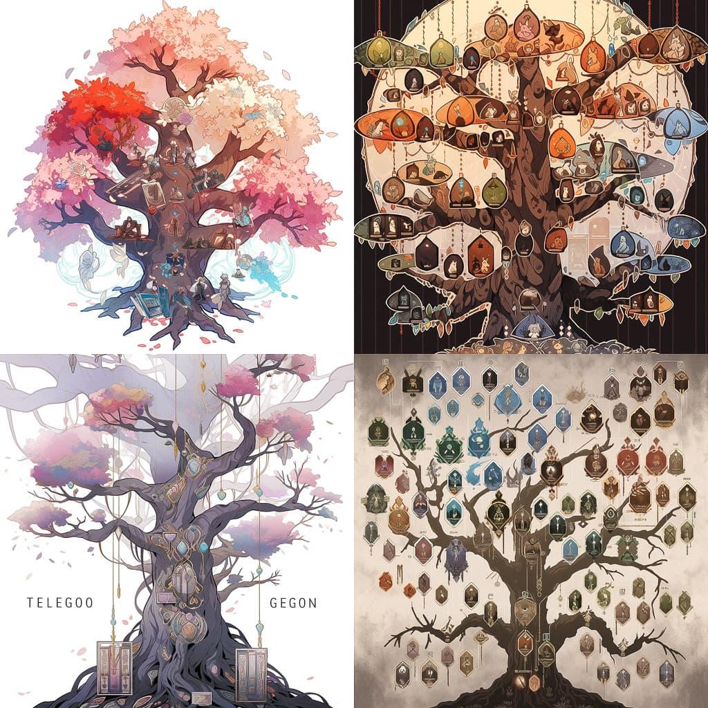 Genealogical tree style, Midjourney Niji 5, render 1 of 4