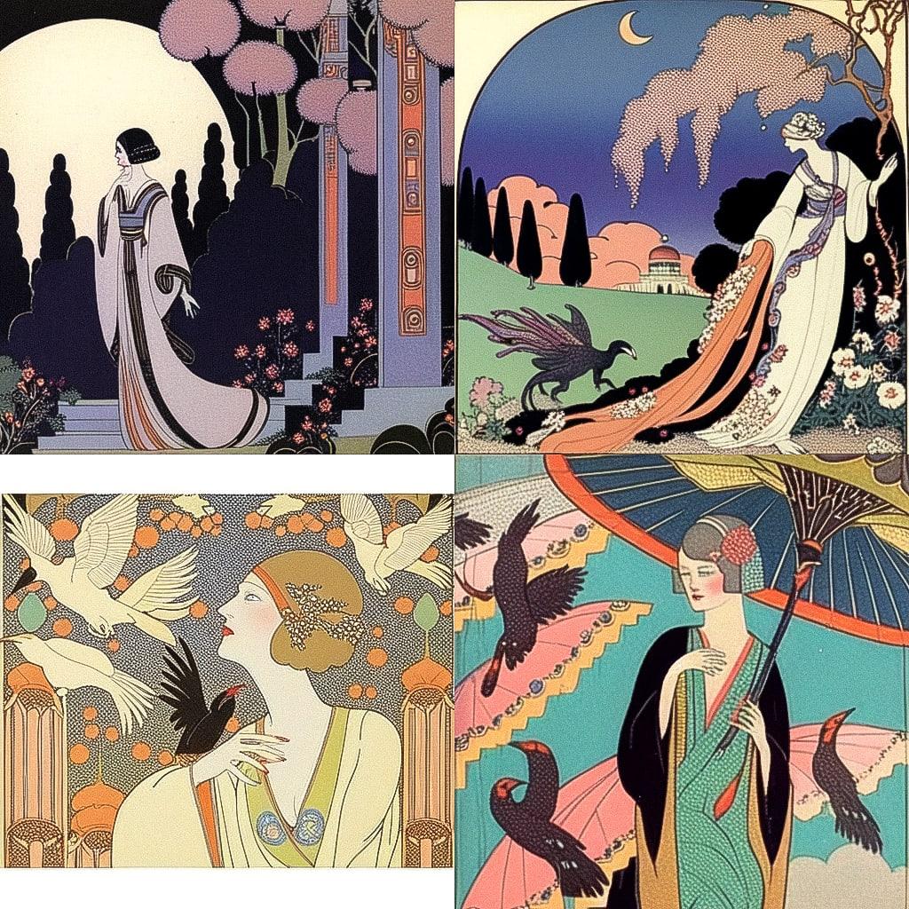 George Barbier style, Midjourney Niji 4, render 1 of 4