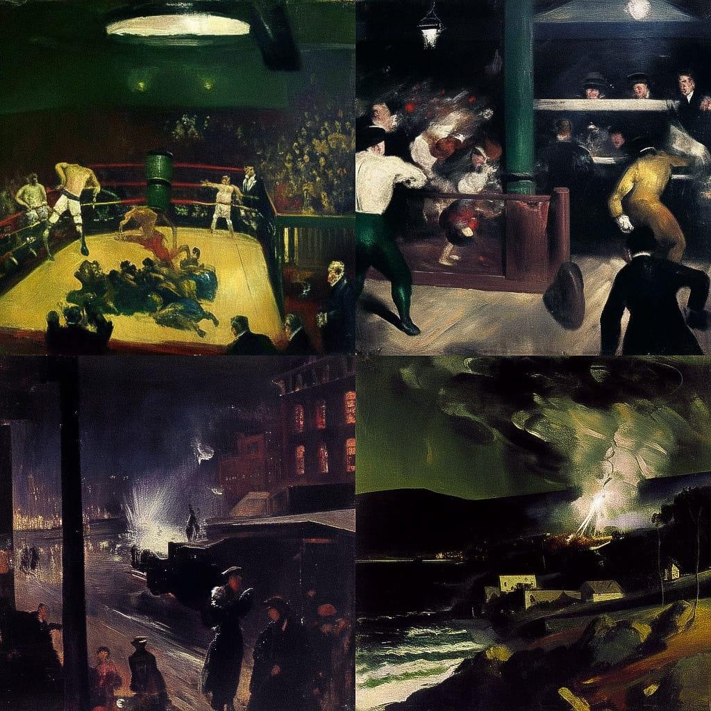 George Bellows style, Midjourney Niji 4, render 1 of 4