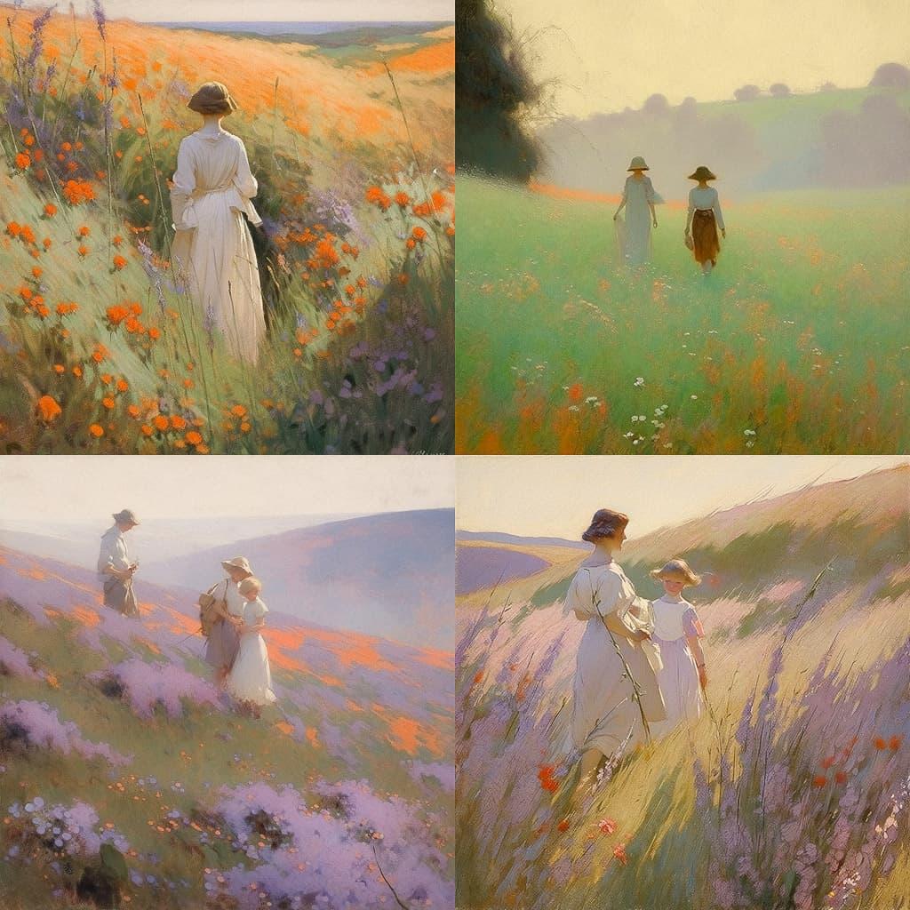 George Clausen style, Midjourney Niji 5, render 1 of 4