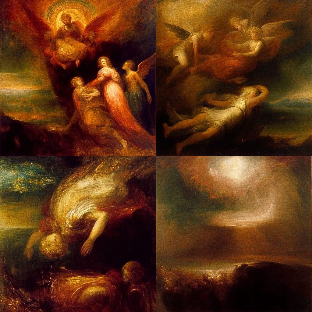 George Frederic Watts style, Midjourney Niji 4, render 1 of 4