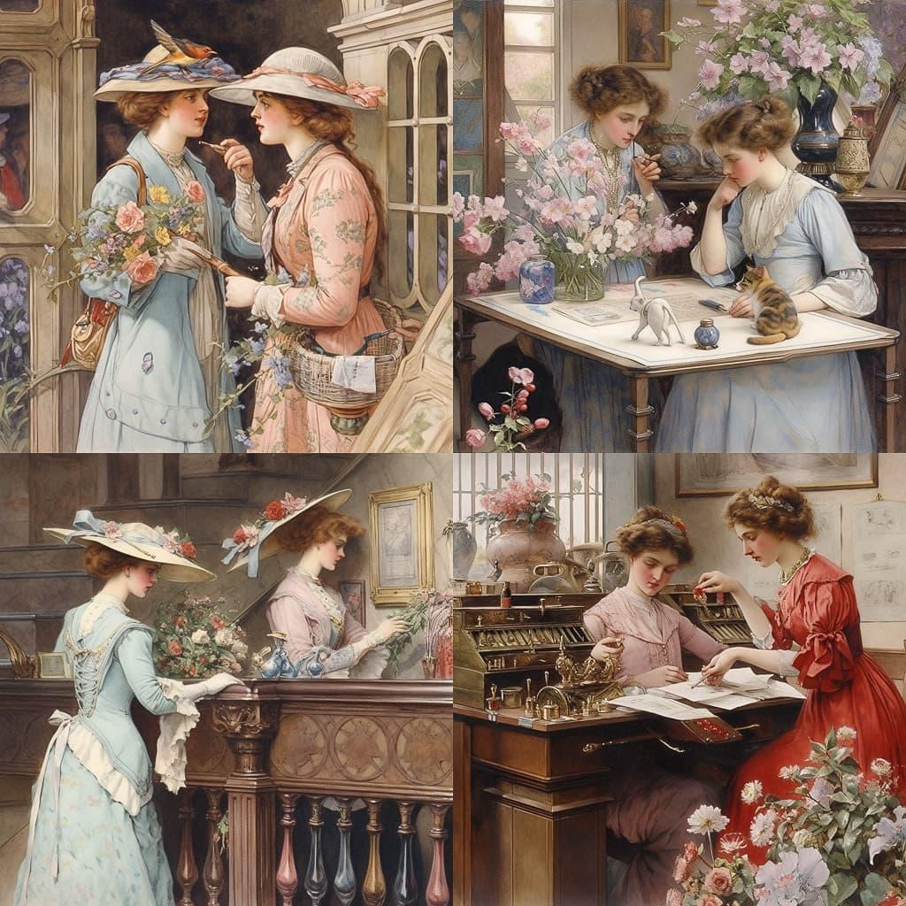 George Goodwin Kilburne style, Midjourney Niji 5, render 1 of 4