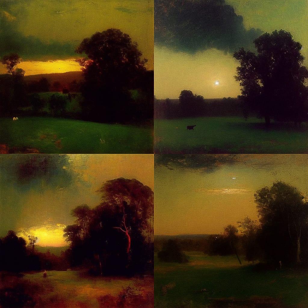 George Inness style, Midjourney Niji 4, render 1 of 4