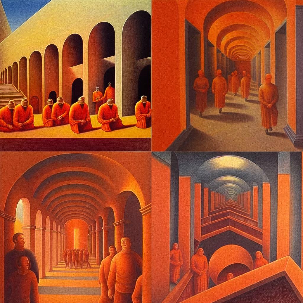 George Tooker style, Midjourney Niji 4, render 1 of 4