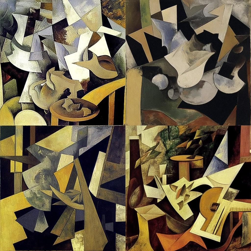 Georges Braque style, Midjourney Niji 4, render 1 of 4