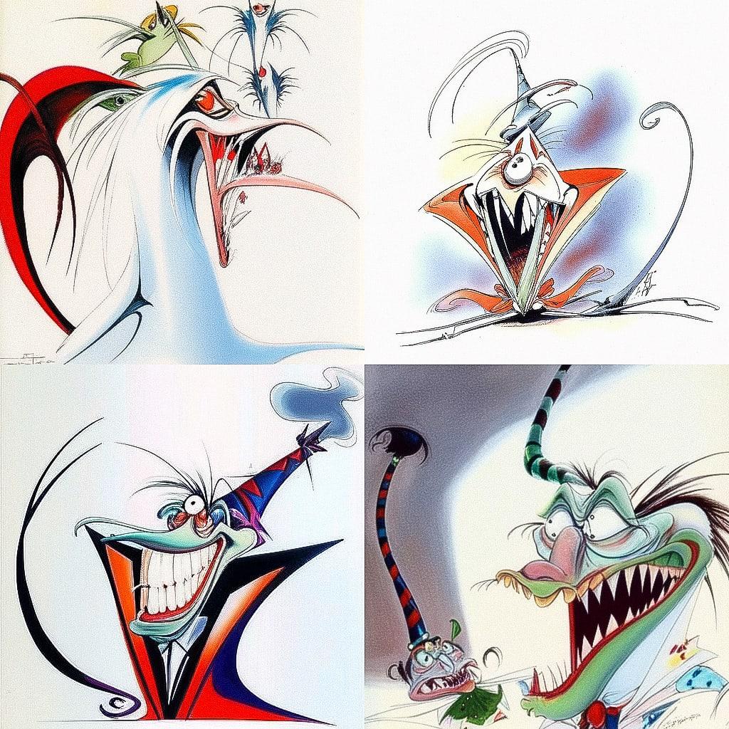 Gerald Scarfe style, Midjourney Niji 4, render 1 of 4