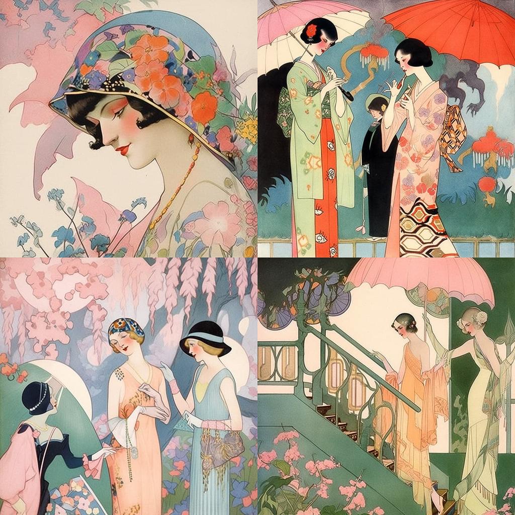 Gerda Wegener style, Midjourney Niji 5, render 1 of 4