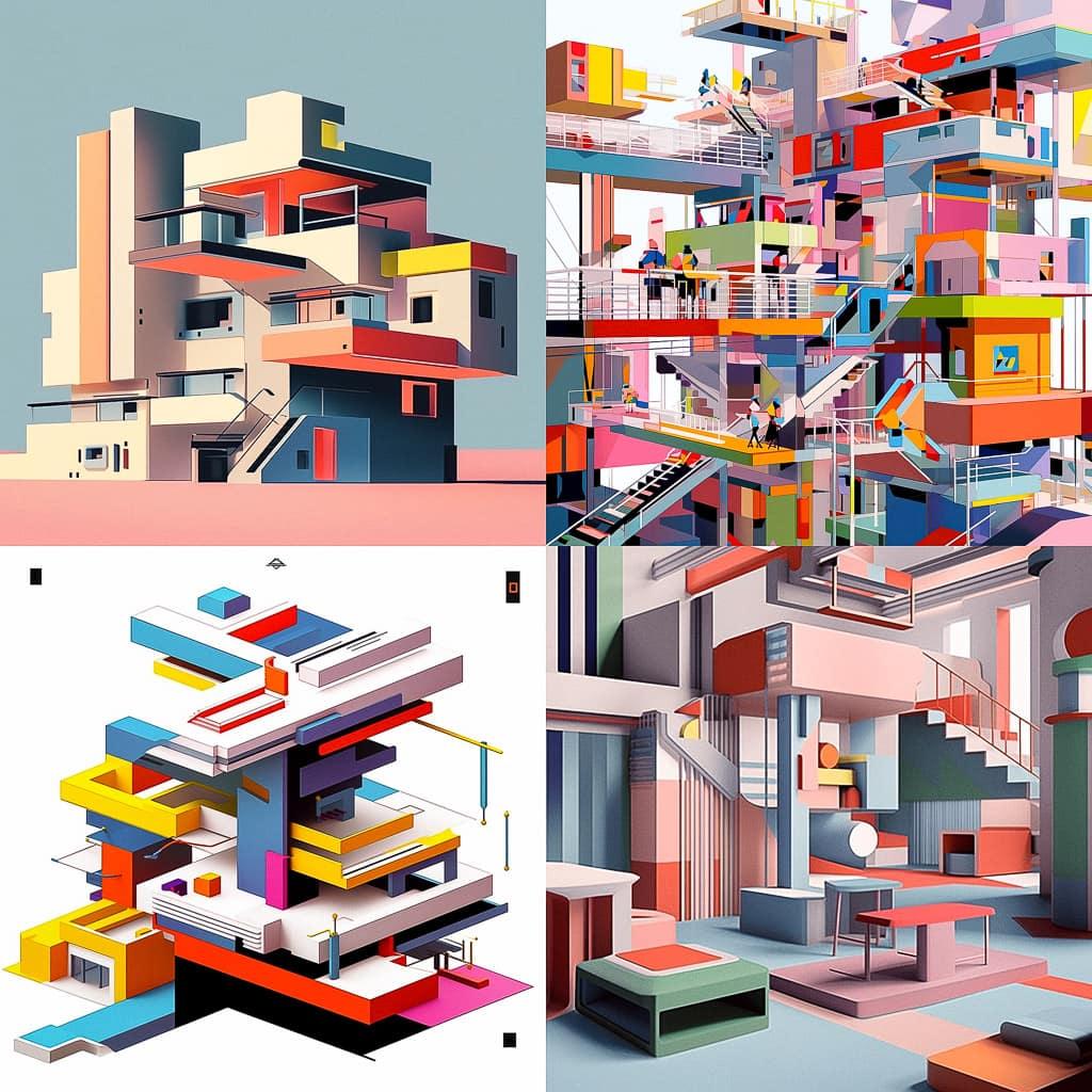 Gerrit Rietveld style, Midjourney Niji 5, render 1 of 4