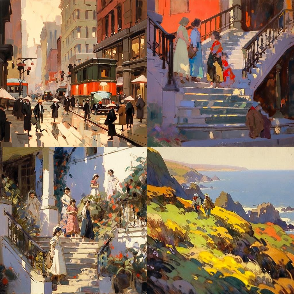 Gifford Beal style, Midjourney Niji 5, render 1 of 4