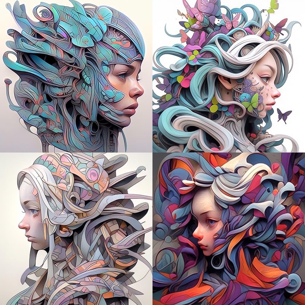 Gil Bruvel style, Midjourney Niji 5, render 1 of 4