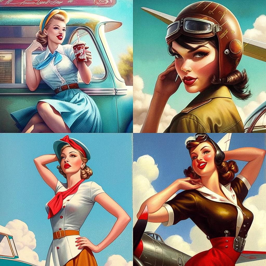 Gil Elvgren style, Midjourney Niji 4, render 1 of 4