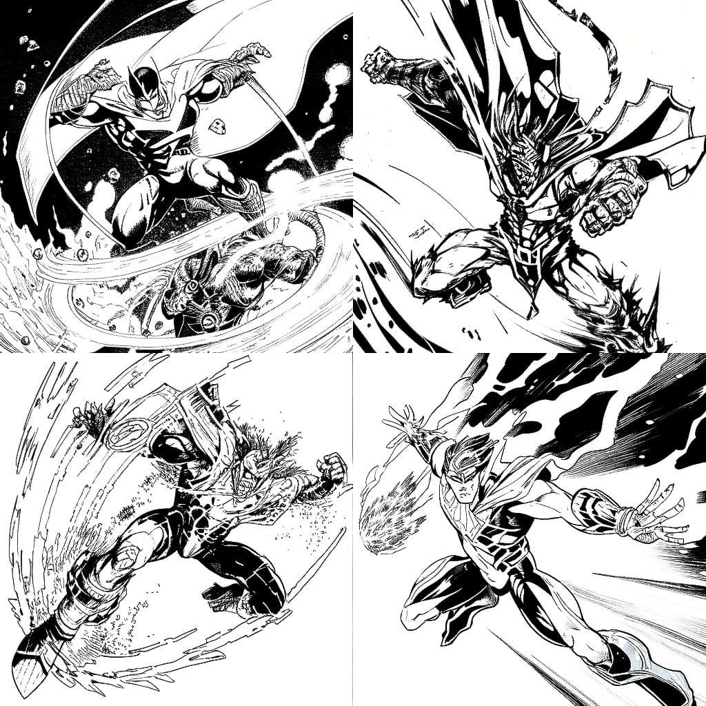 Gil Kane style, Midjourney Niji 4, render 1 of 4
