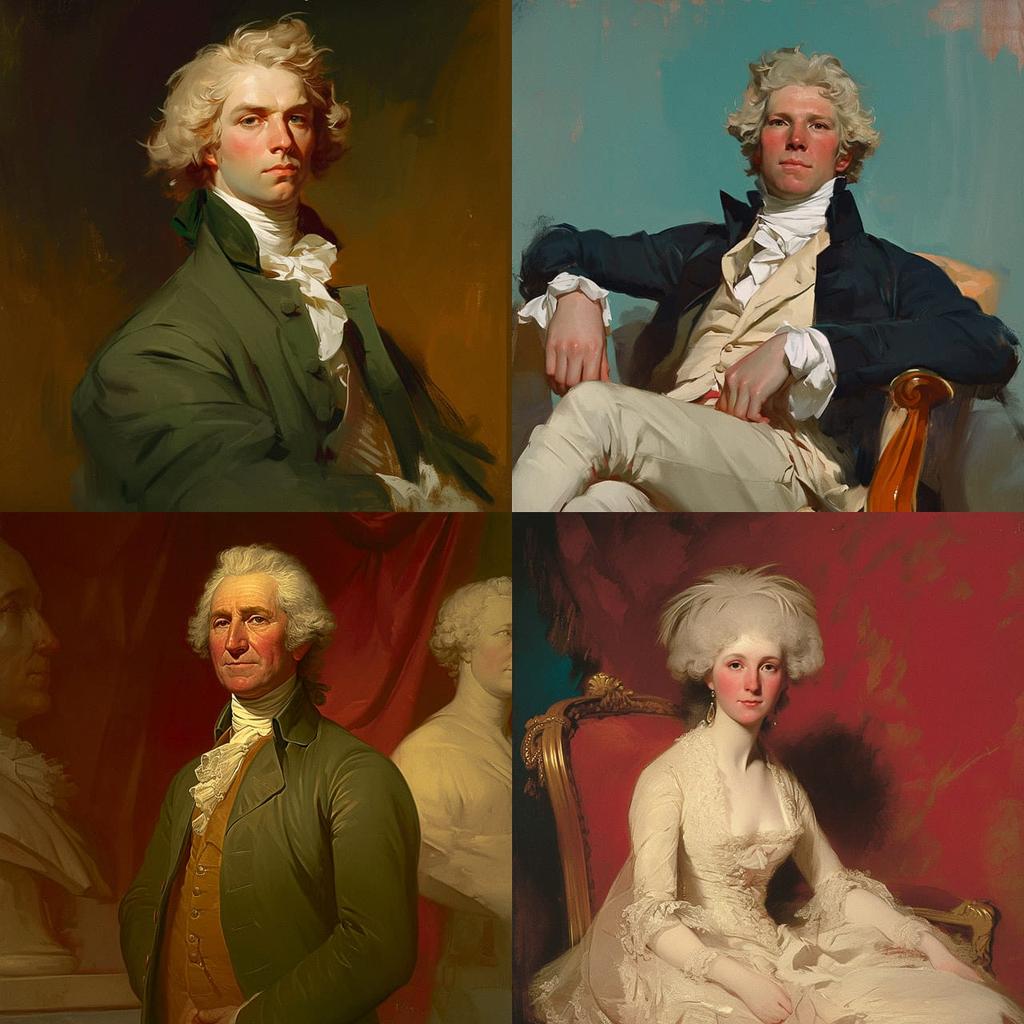 Gilbert Stuart style, Midjourney Niji 5, render 1 of 4