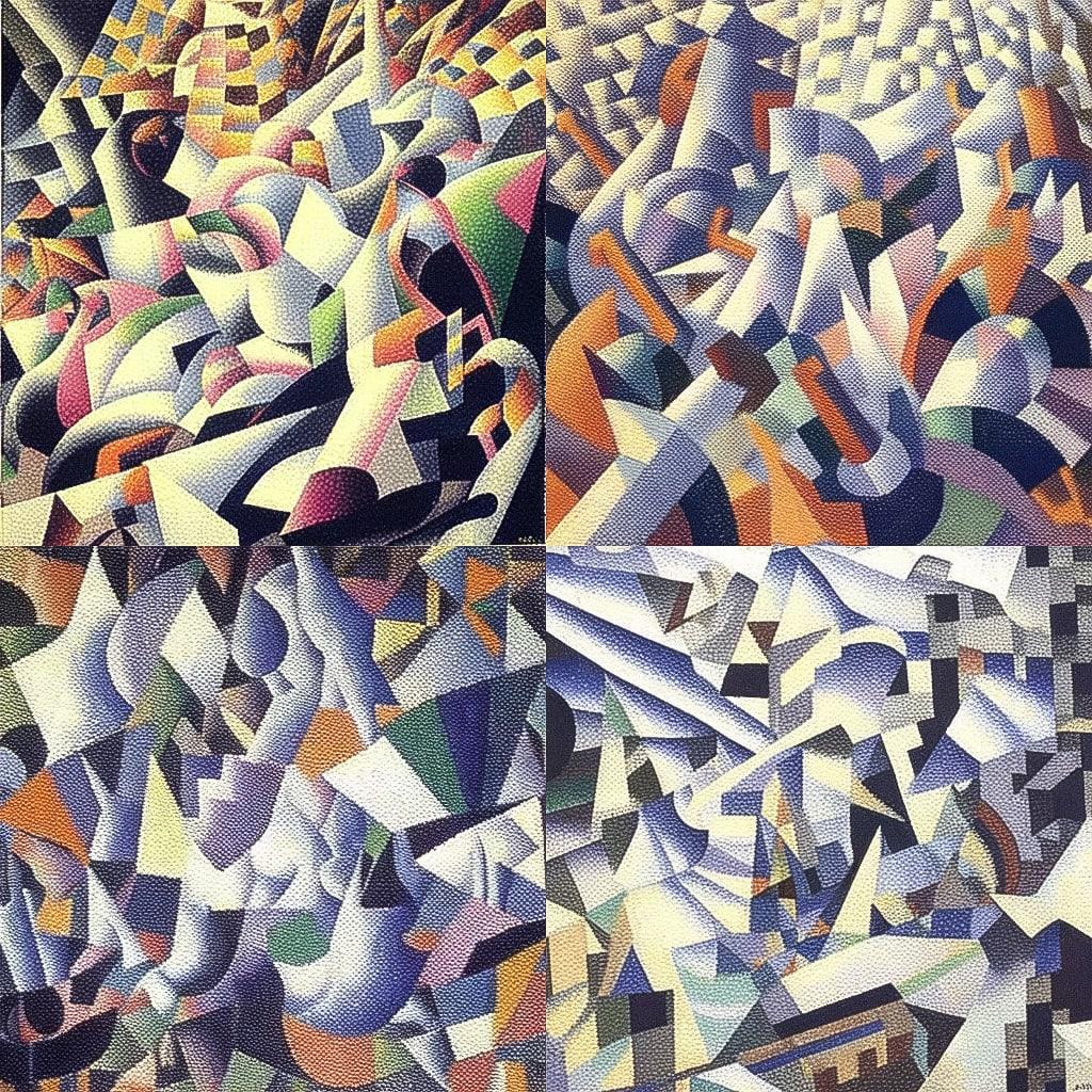 Gino Severini style, Midjourney Niji 4, render 1 of 4