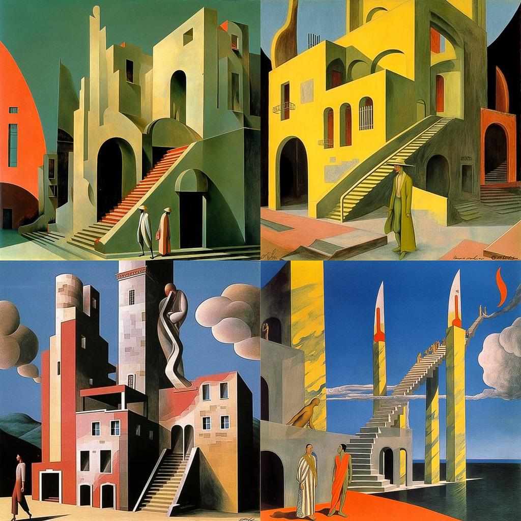 Giorgio de Chirico style, Midjourney Niji 5, render 1 of 4