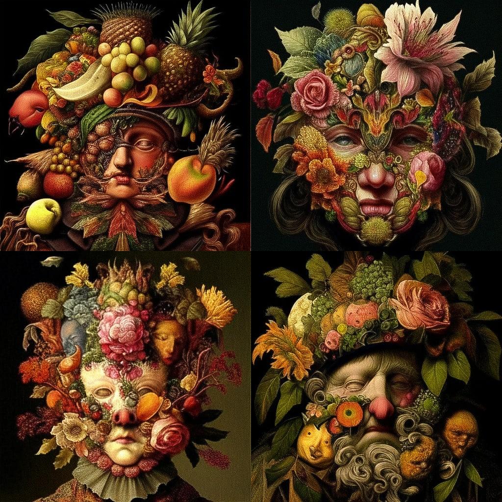 Giuseppe Arcimboldo style, Midjourney Niji 4, render 1 of 4