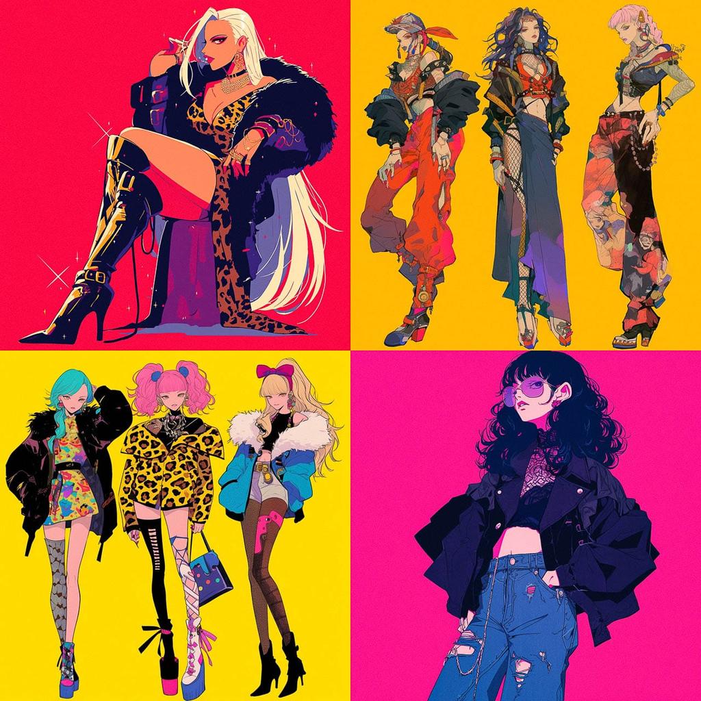 Glam Rock fashion style, Midjourney Niji 6, render 1 of 4