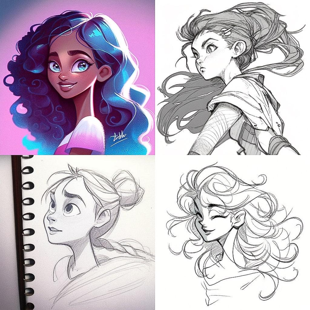 Glen Keane style, Midjourney Niji 4, render 1 of 4