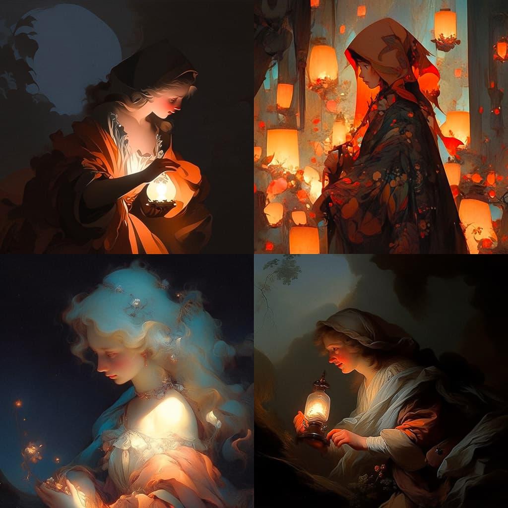 Godfried Schalcken style, Midjourney Niji 5, render 1 of 4
