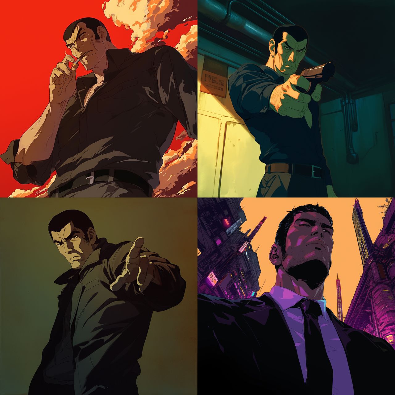 Golgo 13 style, Midjourney Niji 6, render 1 of 4