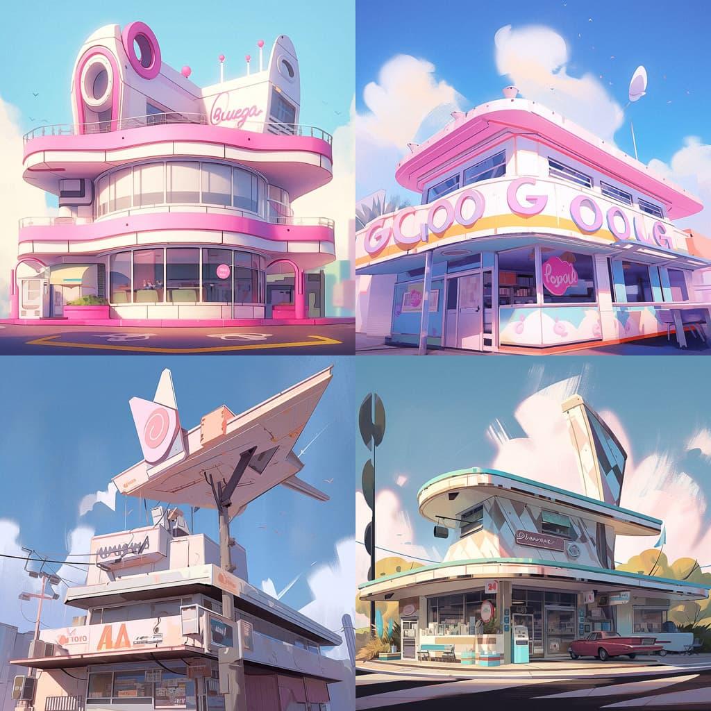 Googie architecture style, Midjourney Niji 5, render 1 of 4