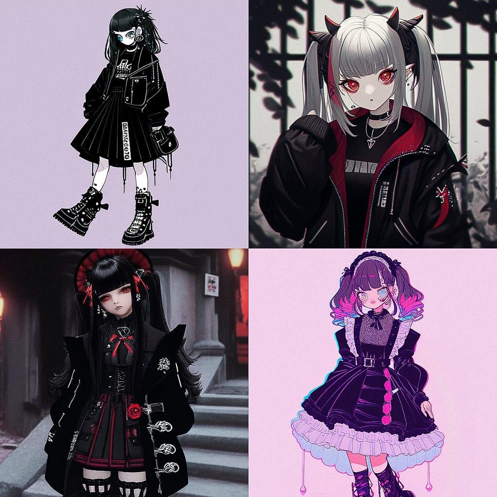 Goth fashion style, Midjourney Niji 4, render 1 of 4
