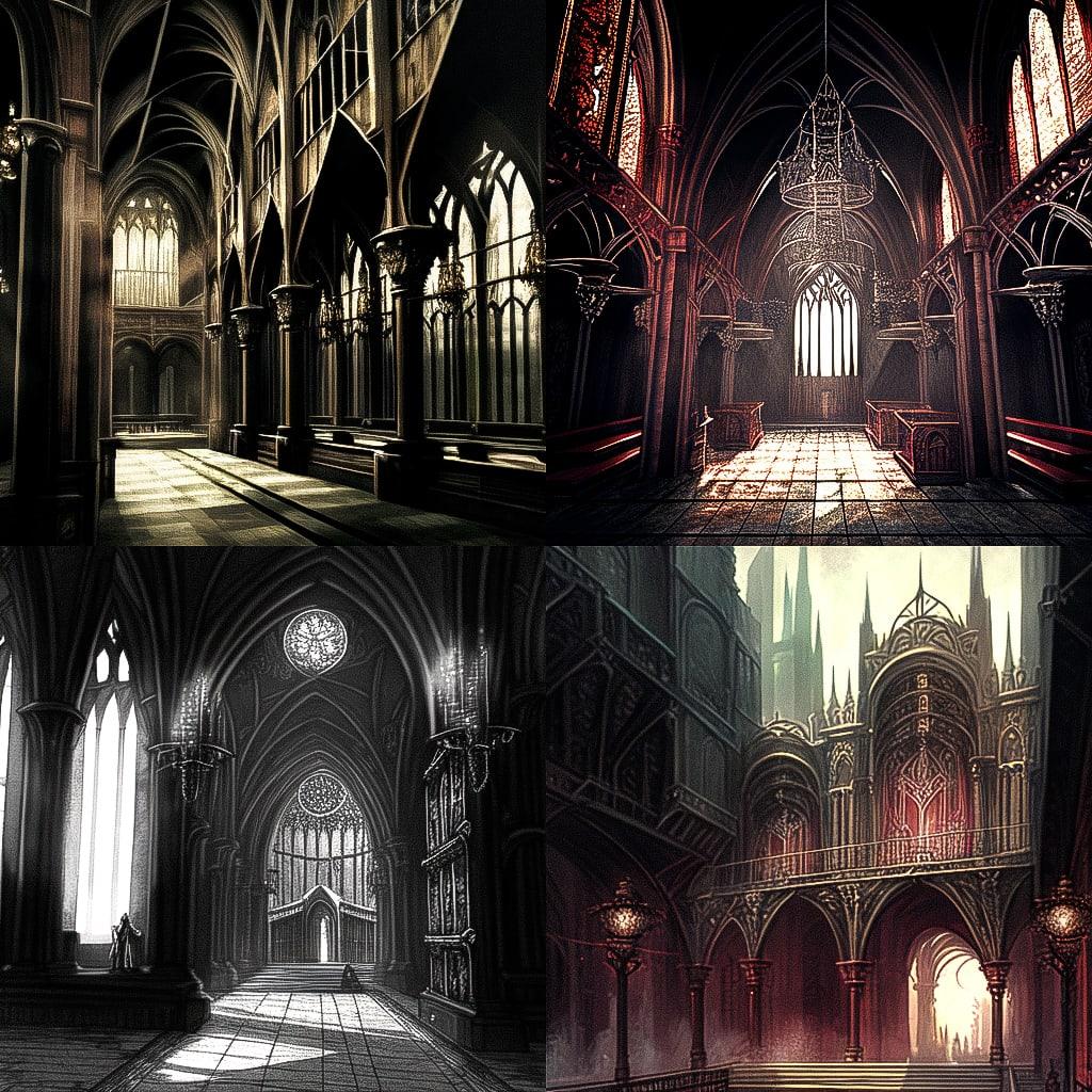 Gothic architecture style, Midjourney Niji 4, render 1 of 4