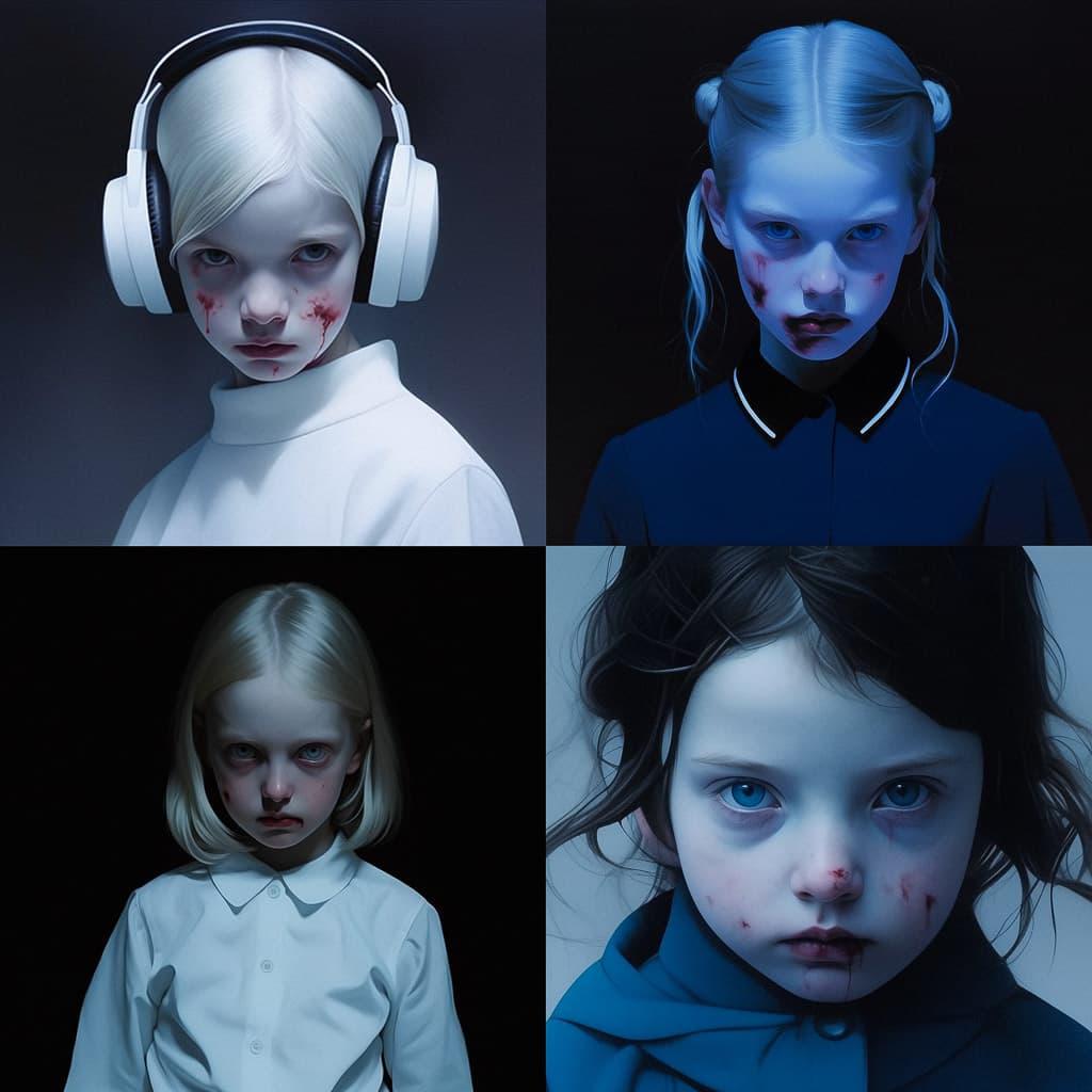 Gottfried Helnwein style, Midjourney Niji 4, render 1 of 4
