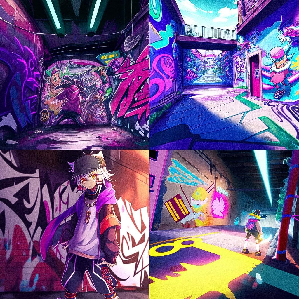 Graffiti style, Midjourney Niji 4, render 1 of 4