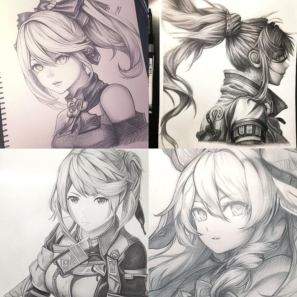 Graphite drawing style, Midjourney Niji 4, render 1 of 4