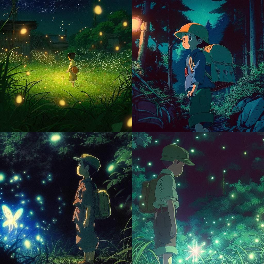 Grave of the Fireflies style, Midjourney Niji 4, render 1 of 4