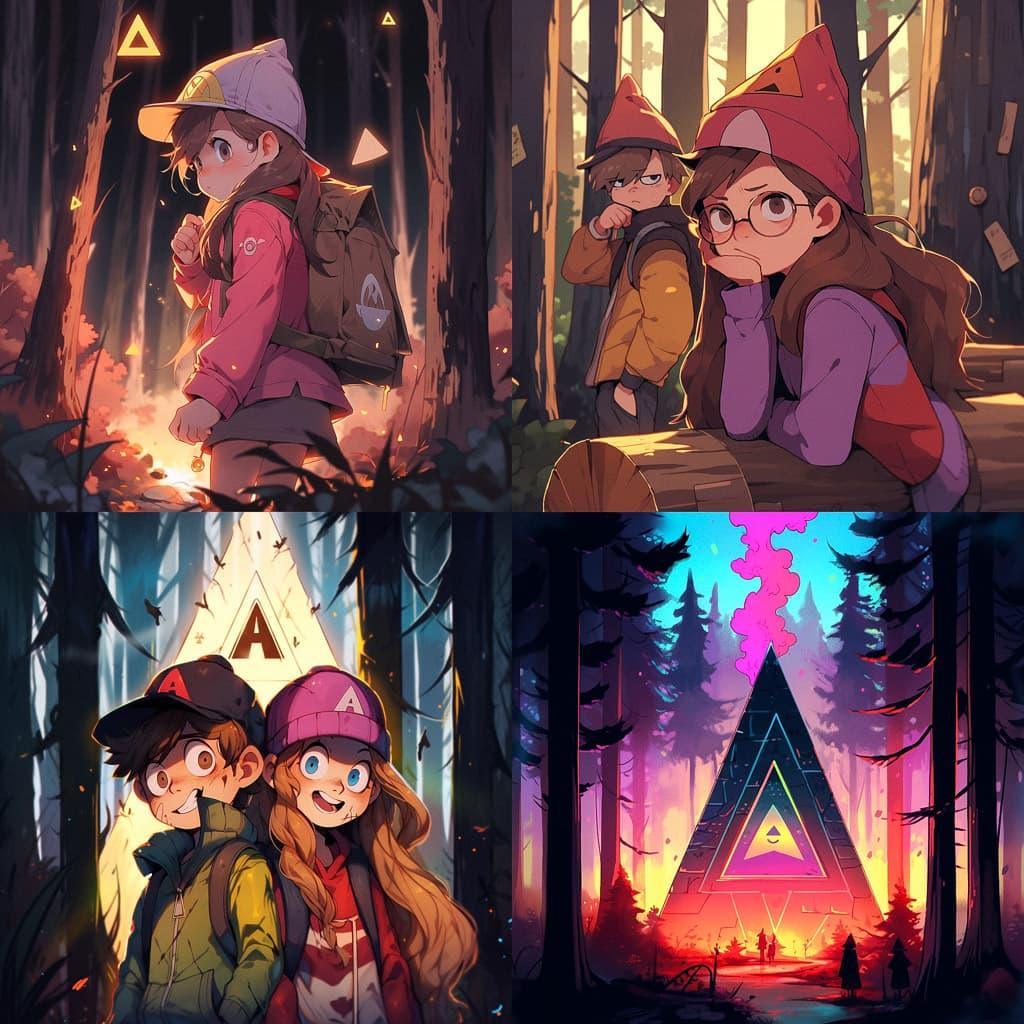 Gravity Falls style, Midjourney Niji 5, render 1 of 4