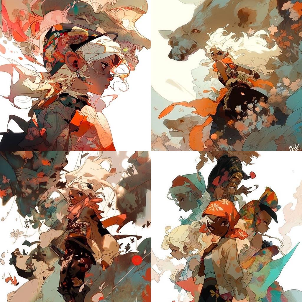Greg Tocchini style, Midjourney Niji 5, render 1 of 4