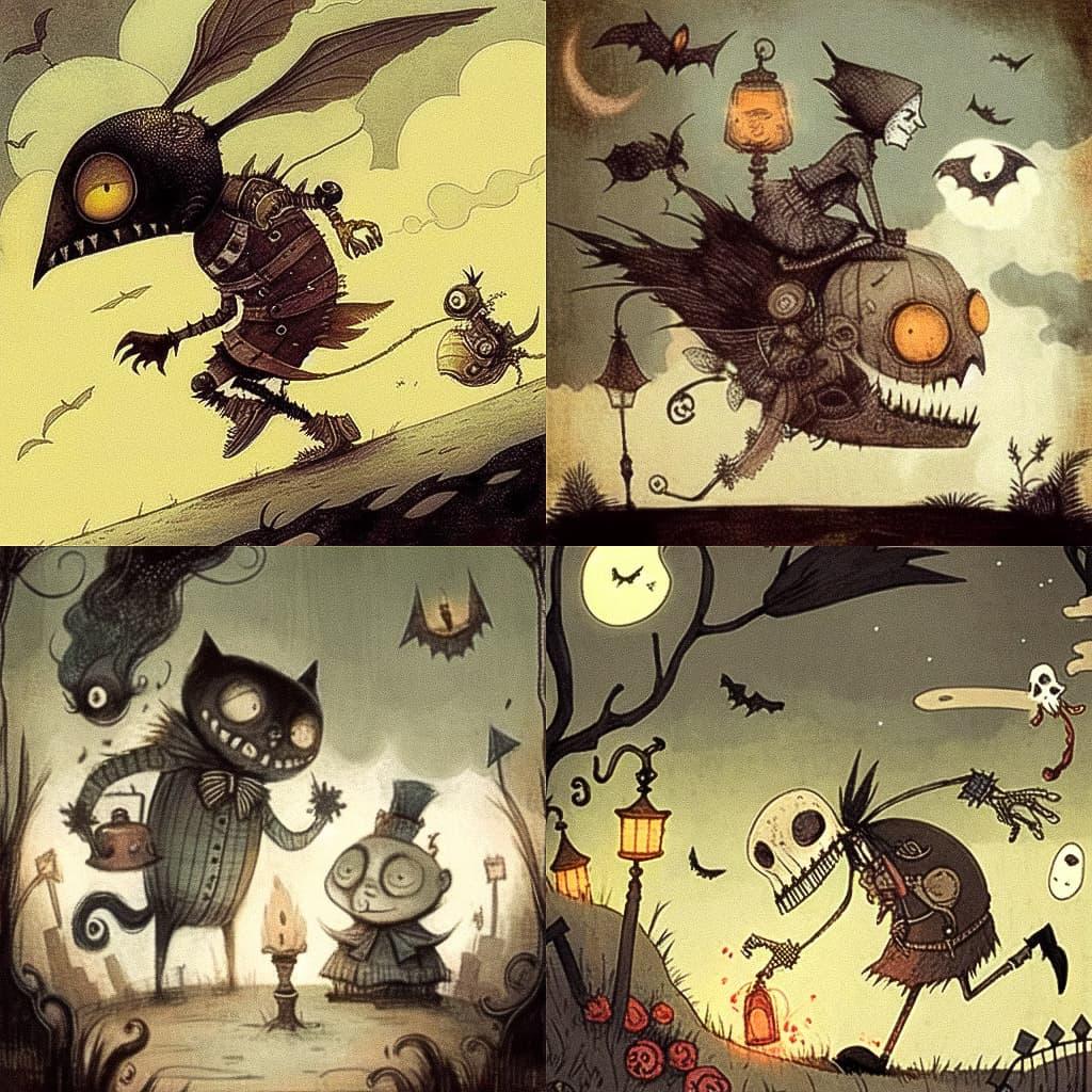 Gris Grimly style, Midjourney Niji 5, render 1 of 4